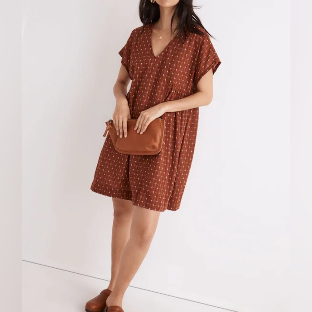 Madewell Jacquard Dolman-Sleeve Mini Dress Dusty Redwood